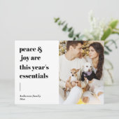 modern script citeert vrede en feestelijke foto feestdagenkaart (Staand voorkant)