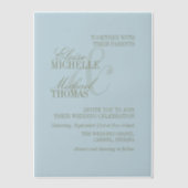 Modern Script Citrus Blue Formal Wedding Vellum Uitnodigingen (Voorkant)
