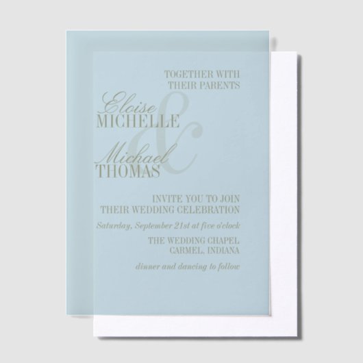 Modern Script Citrus Blue Formal Wedding Vellum Uitnodigingen (Offset)