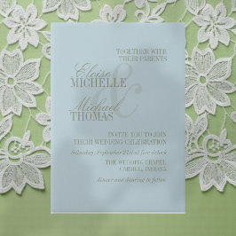 Modern Script Citrus Blue Formal Wedding Vellum Uitnodigingen