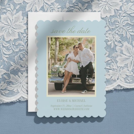 Modern Script Citrus Blue Wedding Photo Save The Date