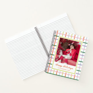Modern Script Colorful Grid Happy Holidays Photo Notitieboek