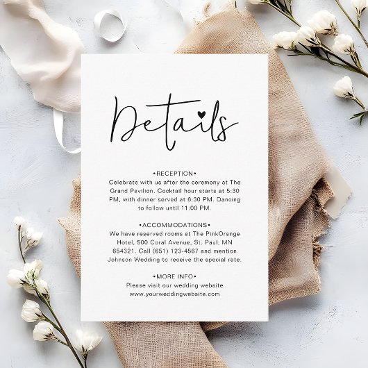 Modern Script Contemporary Wedding Details Informatiekaartje