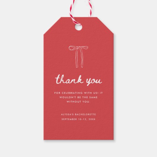 Modern Script Coquette Bow Bachelorette Thank You Cadeaulabel (Voorkant)