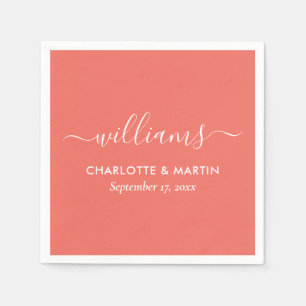 Modern Script Coral Wedding Servet