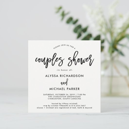 Modern script | Couples Douche Uitnodiging (Staand voorkant)