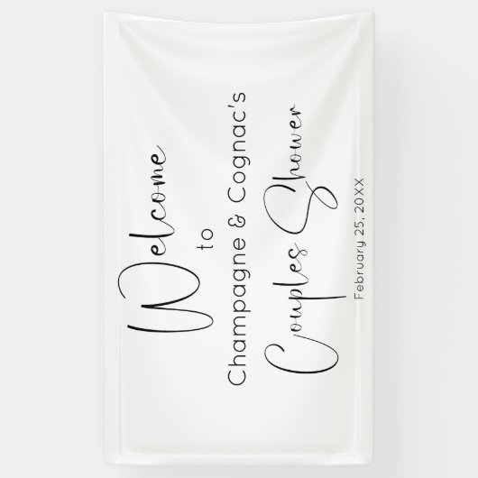 Modern Script Couples Douche Welkom Spandoek (Verticaal)