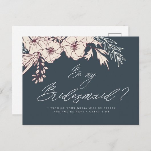 Modern Script Creme Floral Bridesmaid Briefkaart (Voorkant / Achterkant)