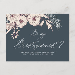 Modern Script Creme Floral Bridesmaid Briefkaart