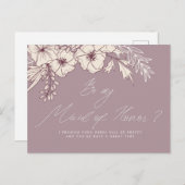 Modern Script Creme Floral Maid of Honor Briefkaart (Voorkant / Achterkant)