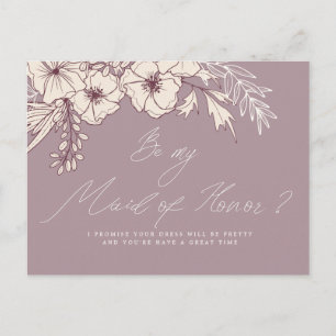 Modern Script Creme Floral Maid of Honor Briefkaart