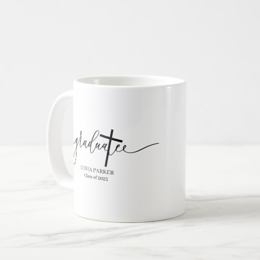 Modern script Cross Afstuderen Photo Afstuderen Koffiemok (Voorkant links)