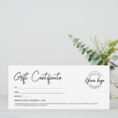 Modern Script Custom Logo Gift Certificaat Kaart (Staand voorkant)
