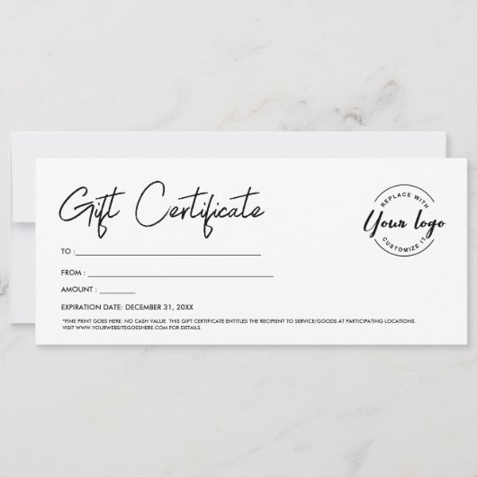 Modern Script Custom Logo Gift Certificaat Kaart (Voorkant)
