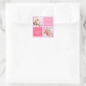 Modern Script Custom Newborn Baby Foto Dank u Vierkante Sticker (Tas)