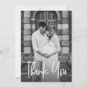 Modern Script Custom Photo Couple Baby shower Bedankkaart (Voorkant)