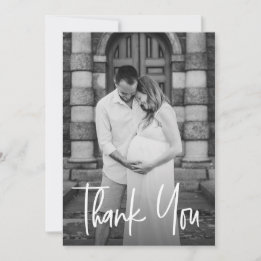 Modern Script Custom Photo Couple Baby shower Bedankkaart