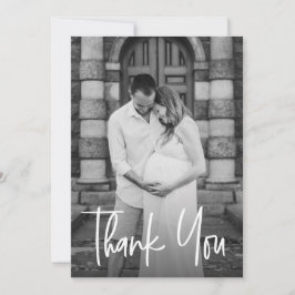 Modern Script Custom Photo Couple Baby shower Bedankkaart