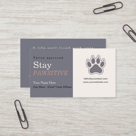 Modern Script Cute Carte de visite | Restez pawsit (Devant/Arrière en situation)