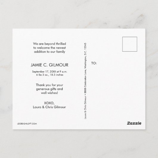 Modern script dank u Baby foto aankondiging Briefkaart (Achterkant)