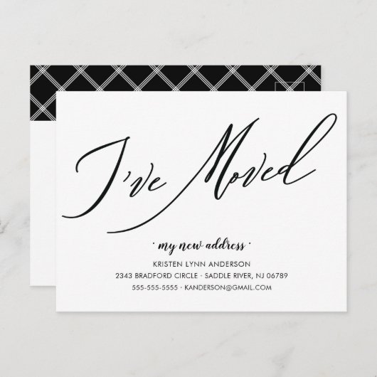 Modern script dat ik heb verplaatst briefkaart (Voorkant / Achterkant)