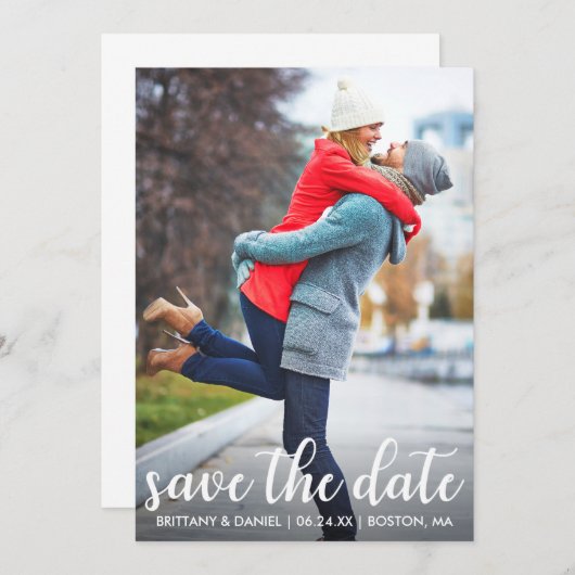 Modern script | De datum-foto opslaan Save The Date (Voorkant / Achterkant)