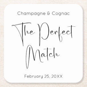 Modern script De perfecte match huwelijksdouche Vierkante Kartonnen Onderzetter