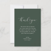 modern script donkergroene bruiloft bedankt kaart (Voorkant)