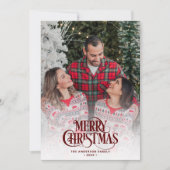 Modern  Script Donkerrood 4 foto's Kerst Feestdagenkaart (Voorkant)