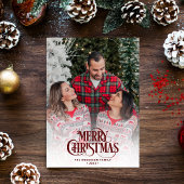 Modern  Script Donkerrood 4 foto's Kerst Feestdagenkaart