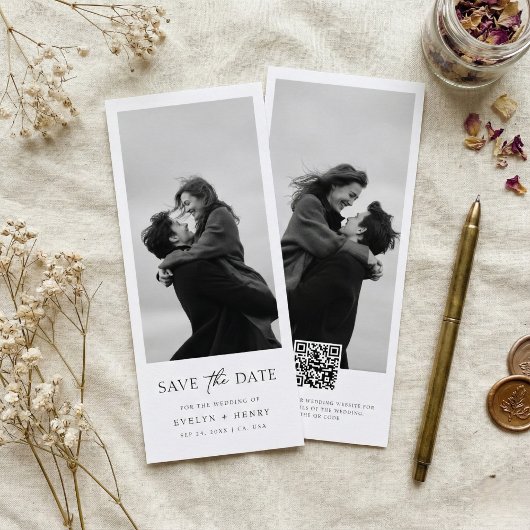 Modern Script Double Sided Bookmark Photo Wedding Save The Date