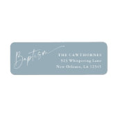 Modern Script Dusty Blue Baptism Retouradres Etiket (Voorkant)