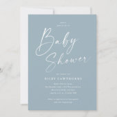 Modern Script Dusty Blue Boy Baby shower Kaart (Voorkant)