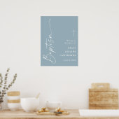 Modern Script Dusty Blue Boys Baptism Welkom Poster (Keuken)