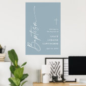 Modern Script Dusty Blue Boys Baptism Welkom Poster (Thuiskantoor)