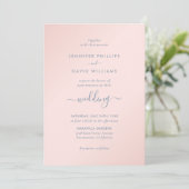 Modern Script Dusty Blue en Blush Wedding Kaart (Staand voorkant)