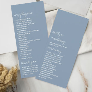 Modern Script Dusty Blue Minimalistic Wedding Programma