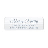 Modern Script Dusty Blue Stripes Retouradres Etiket (Voorkant)