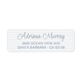 Modern Script Dusty Blue Stripes Retouradres Etiket