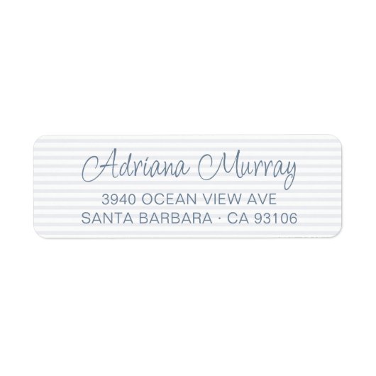 Modern Script Dusty Blue Stripes Retouradres Etiket (Voorkant)