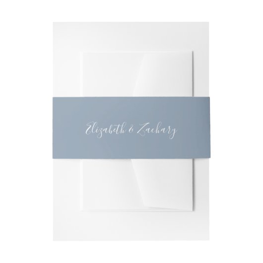 Modern Script Dusty Blue Wedding Uitnodigingen Wikkel (Voorkant Voorbeeld)
