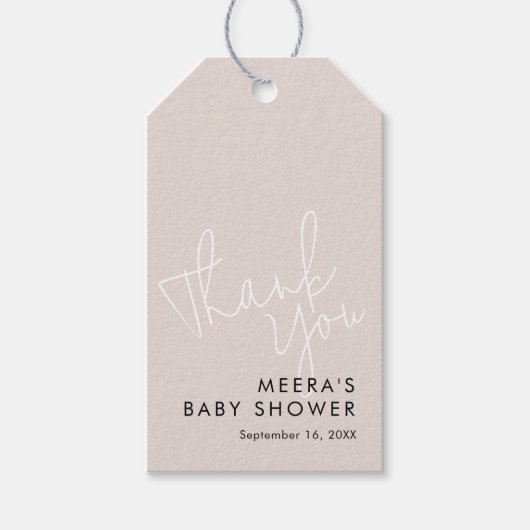 Modern Script Dusty Pink Bedankt Baby shower Cadeaulabel (Voorkant)