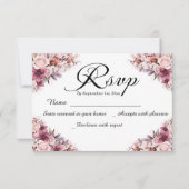 Modern Script Dusty Pink Floral Wedding RSVP Kaart (Voorkant)