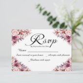 Modern Script Dusty Pink Floral Wedding RSVP Kaart (Staand voorkant)