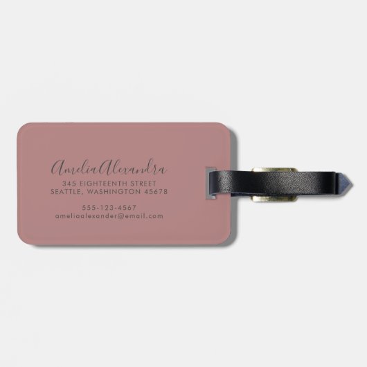 Modern Script Dusty Roos Gray Custom Boho Chic Bagagelabel (Achterkant horizontaal)