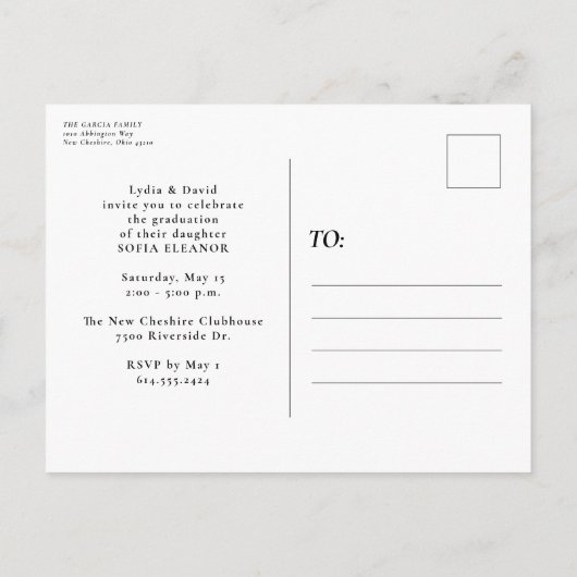 Modern script, eenvoudig afstuderen uitnodiging briefkaart (Achterkant)