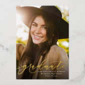 Modern script eenvoudig één foto-afstuderen folie uitnodiging (Voorkant)