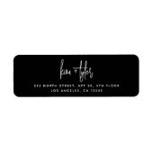 Modern script eenvoudig zwart bruiloft retour adre etiket (Voorkant)