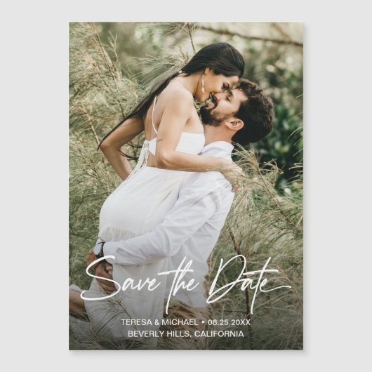 Modern Script Eenvoudige bruiloft Sla de datum fot (Voorkant)