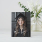 Modern script eenvoudige foto wit afstuderen bedankkaart (Staand voorkant)